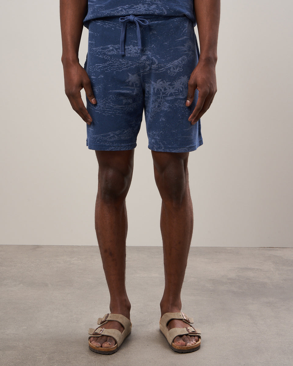 Short Homme en coton éponge imprimé Hawaï Bleu cobalt - Image alternative