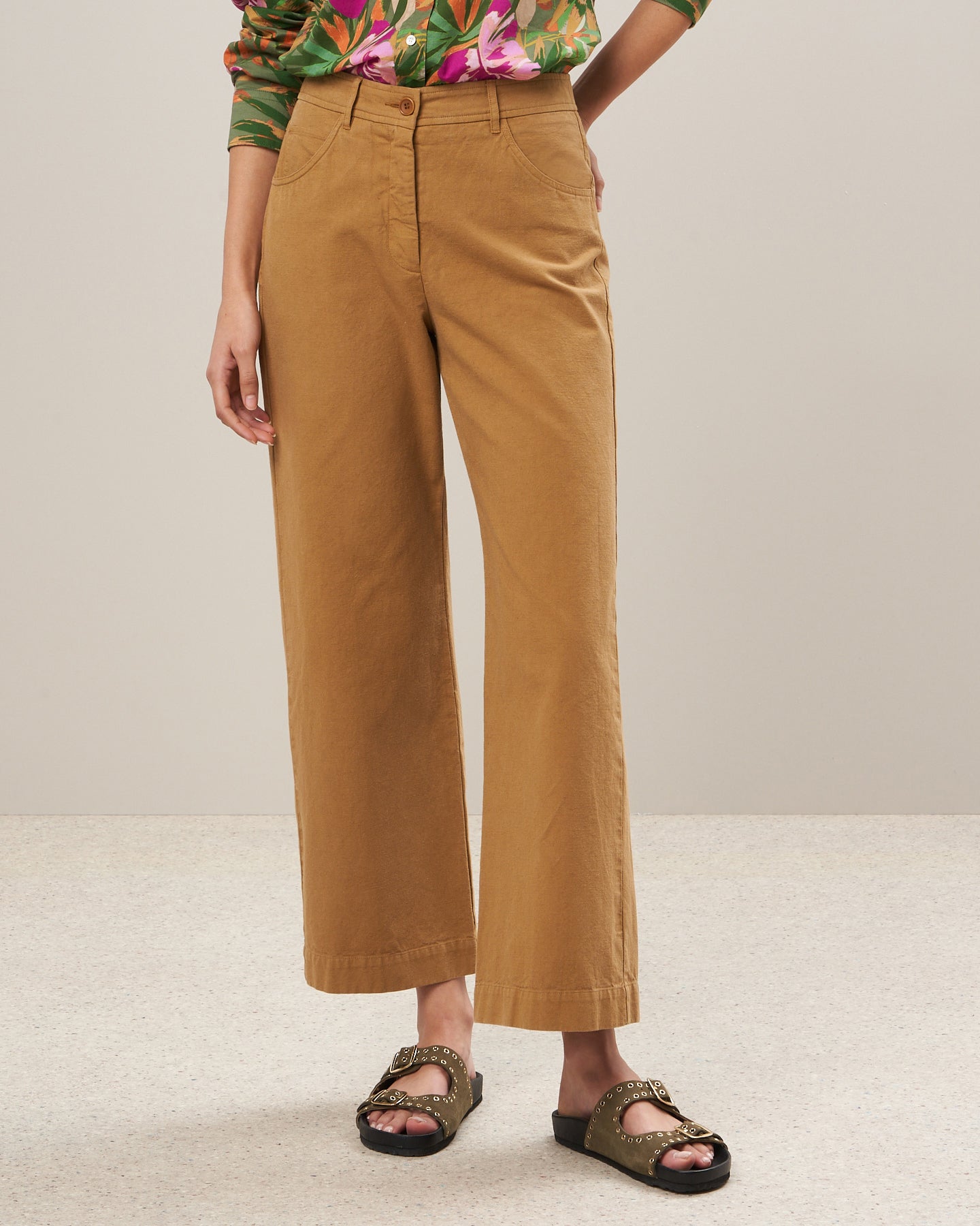 Pantalon Femme en coton et lin Cappuccino Pad BBPA601-25