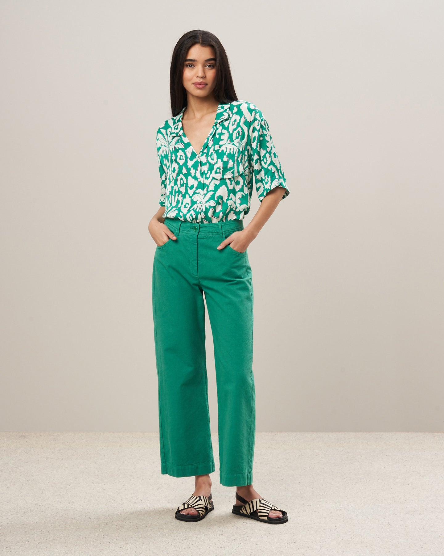 Pantalon Femme en coton et lin Vert Pad BBPA601-36