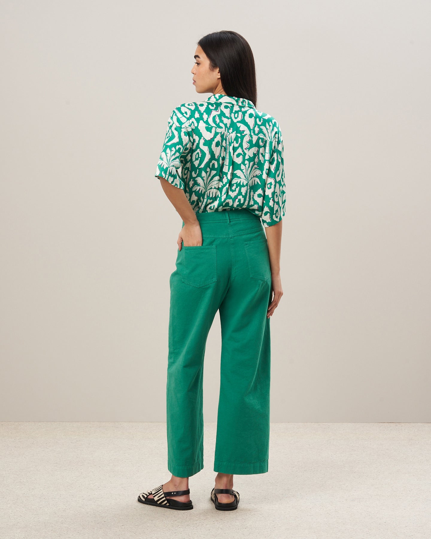 Pantalon Femme en coton et lin Vert Pad BBPA601-36