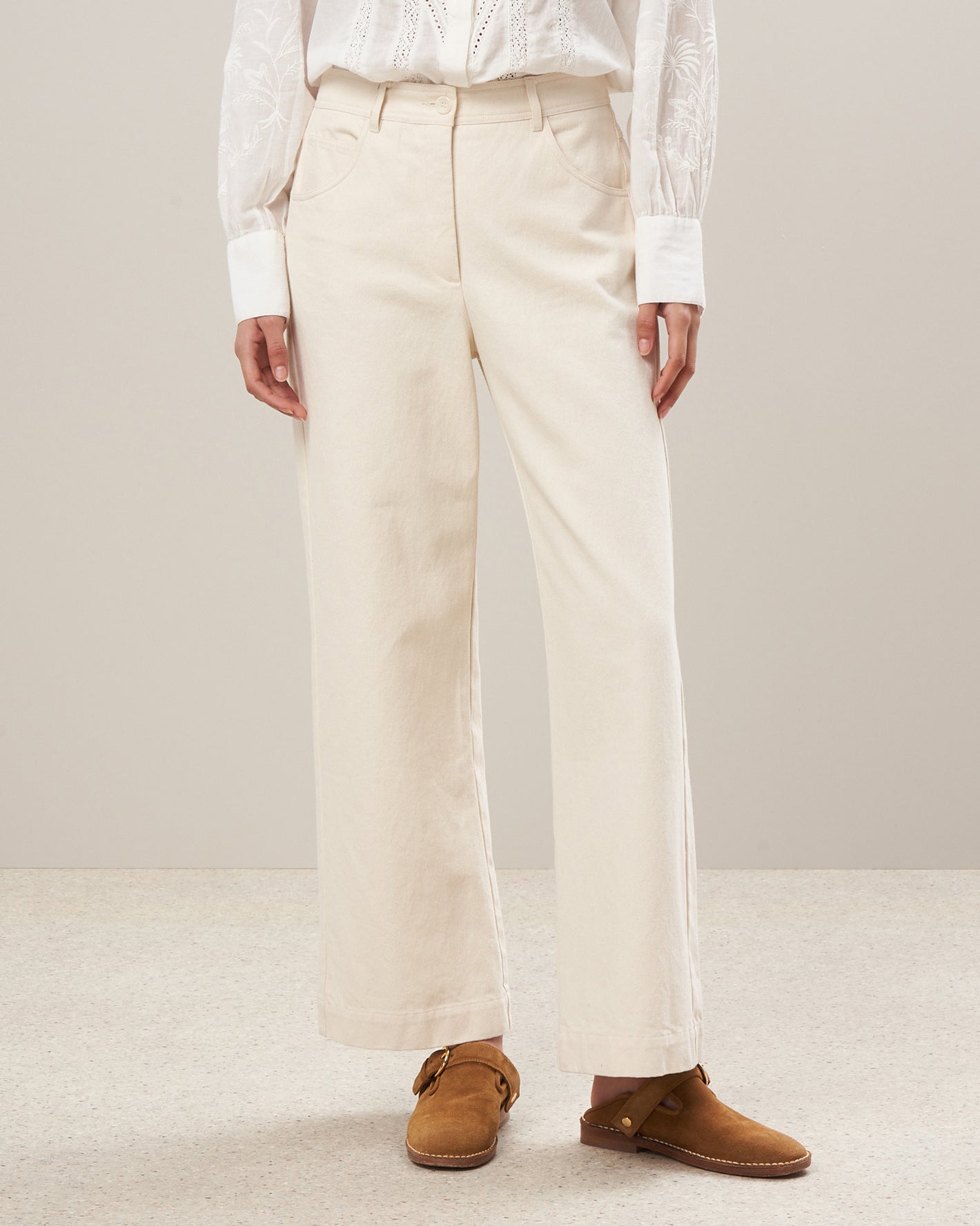 Pantalon Femme en sergé de coton Ecru Pad BBPA612-01