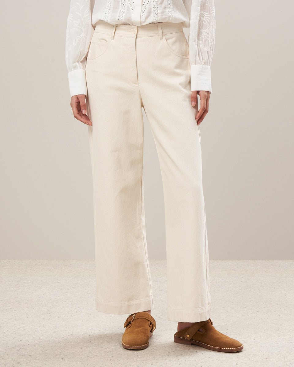 Pantalon Femme en sergé de coton Ecru Pad - Image alternative