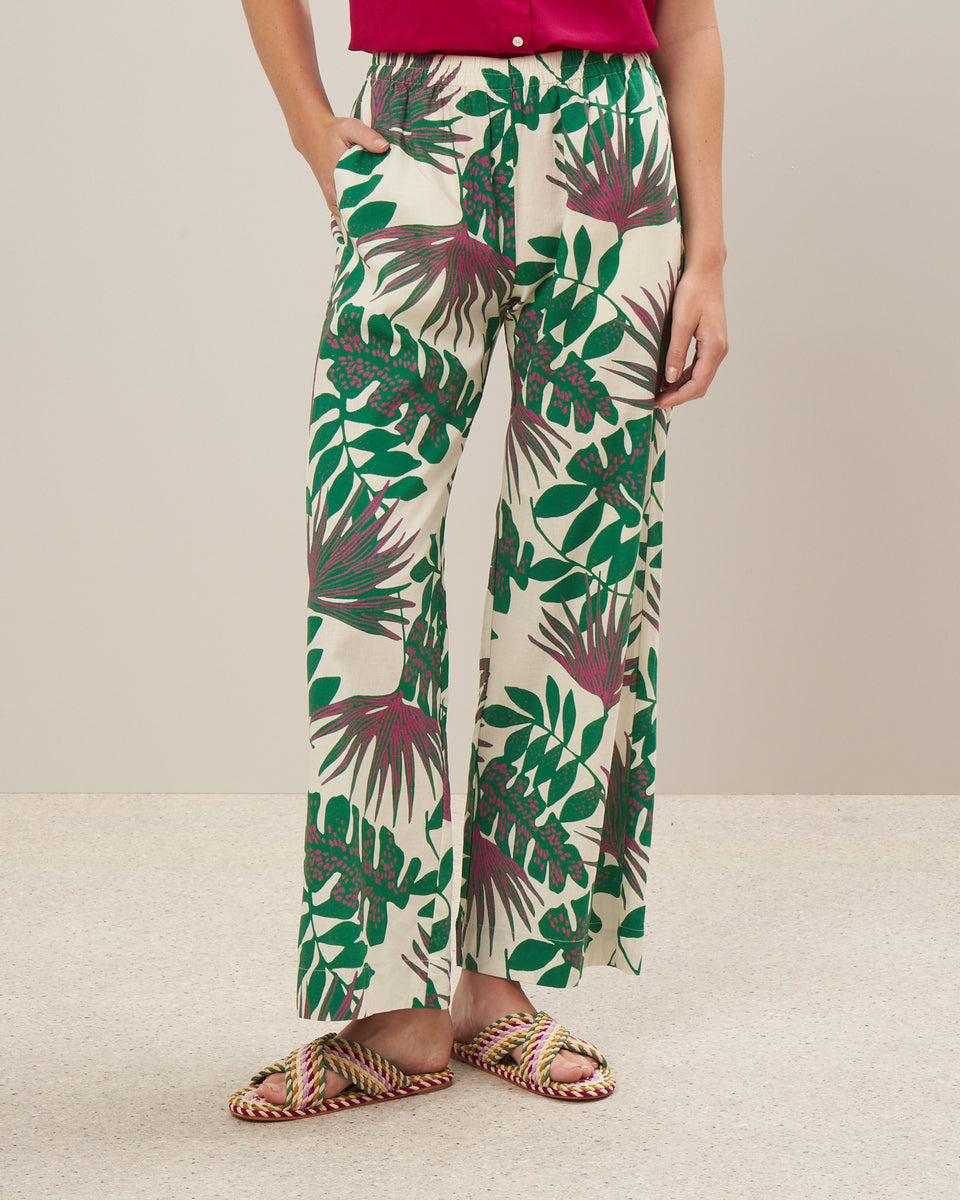 Pantalon Femme en lin et coton imprimé Vert Palerme - Image alternative