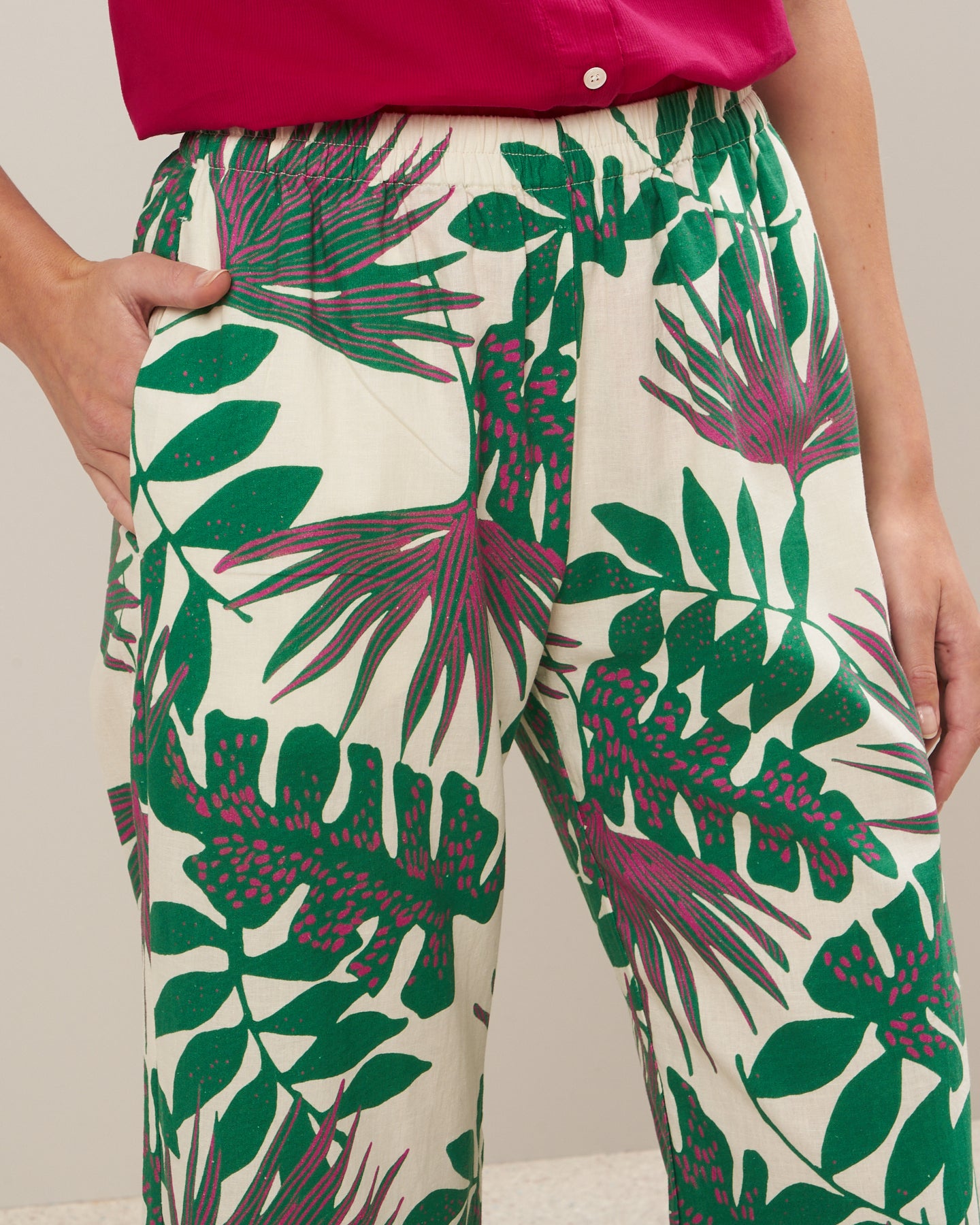 Pantalon Femme en lin et coton imprimé Vert Palerme BBPC625-02