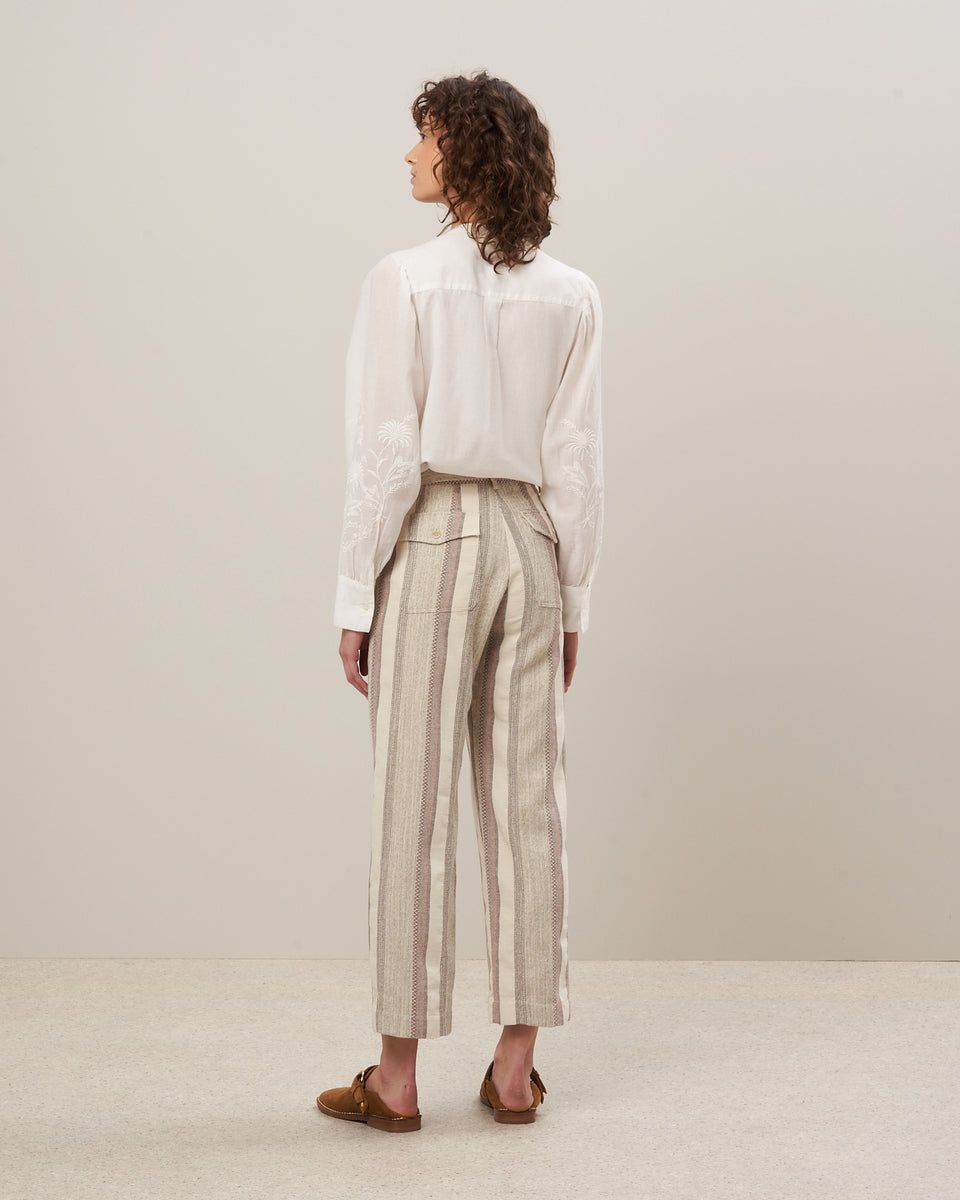 Paradis Women's Off-White & Brown Ethnic Stripes Cotton Pants - Image alternative