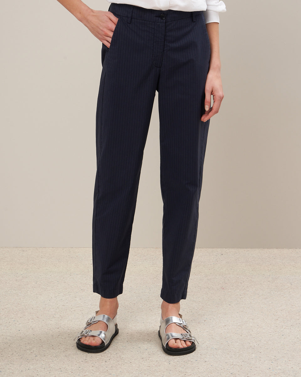 Perfect Women's Navy Blue Striped Poplin Pants - Image alternative