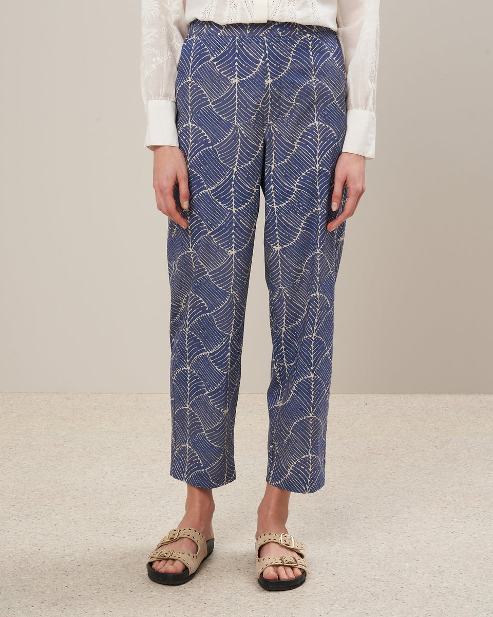 Pantalon Femme en coton imprimé feuilles Bleu Pili - Image alternative