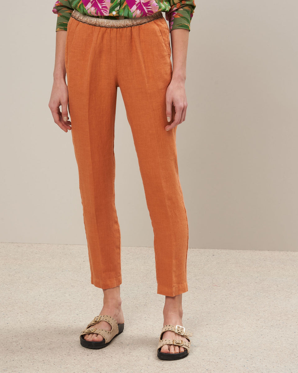 Pantalon Femme en lin Orange Pirouette - Image alternative