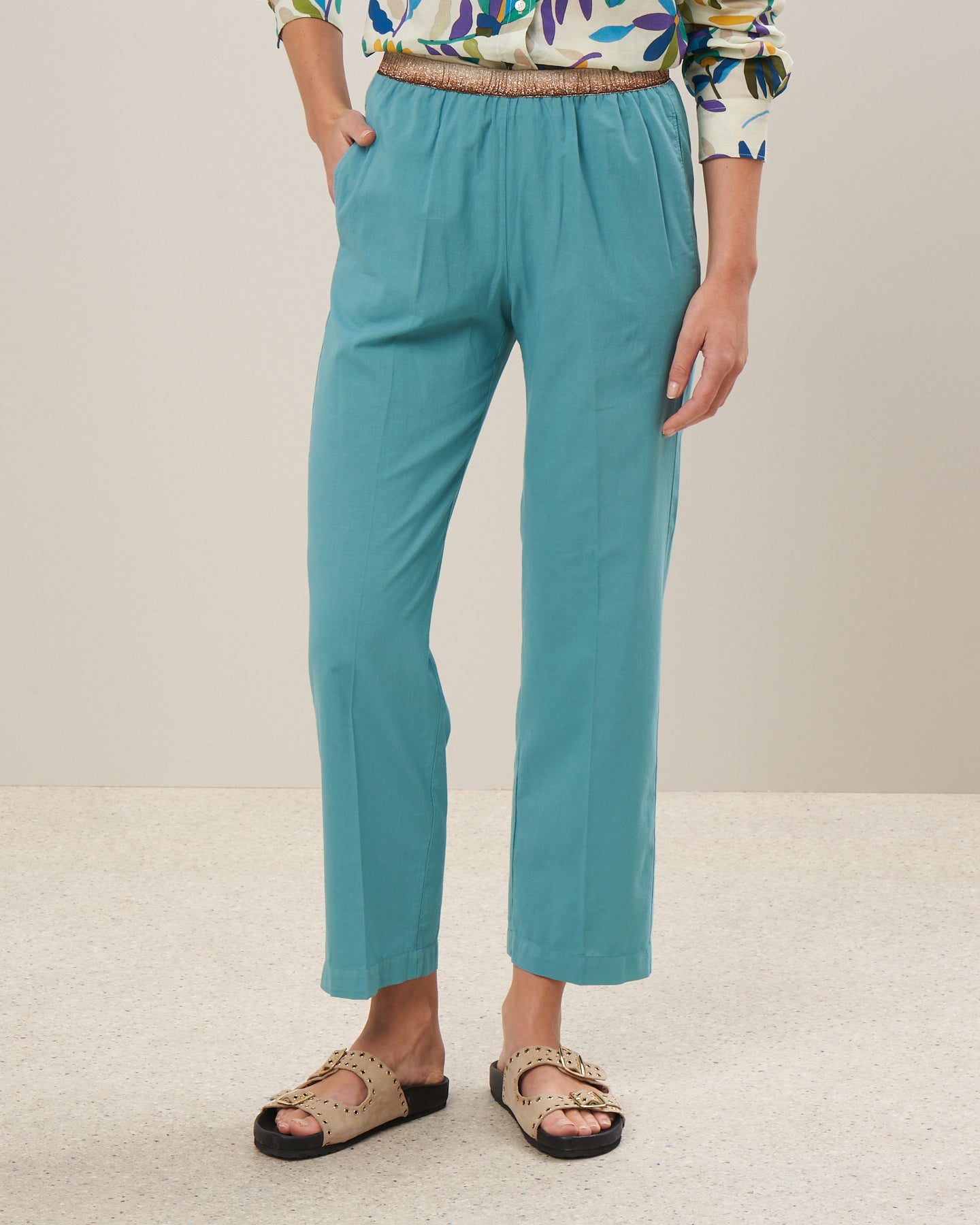 Pantalon Femme en coton Bleu Lagon Prunellor BBPU607-37