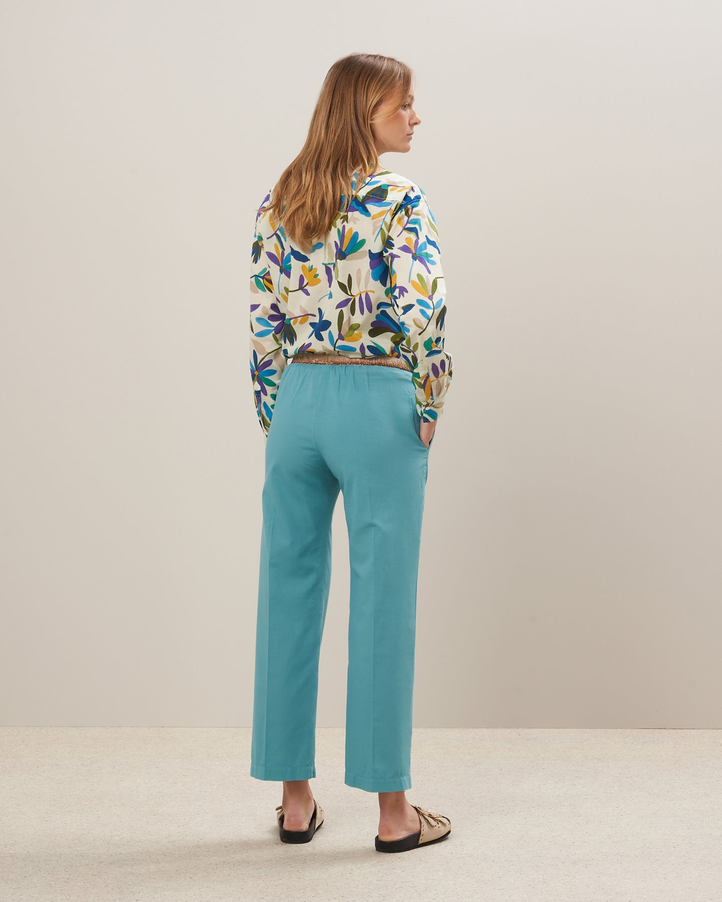 Pantalon Femme en coton Bleu Lagon Prunellor BBPU607-37