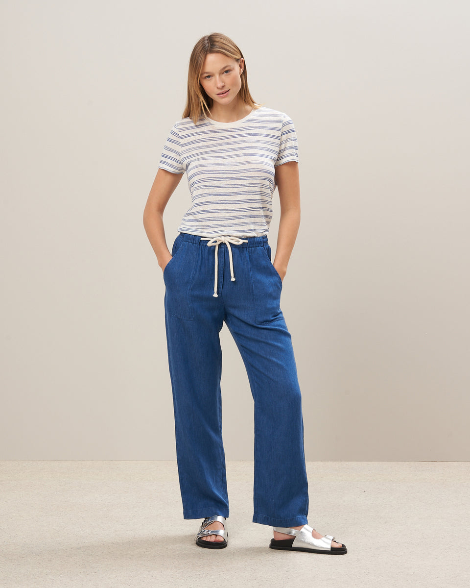 Women's Striped Linen Tee Shirt off-white & Blue Temlane - Image alternative