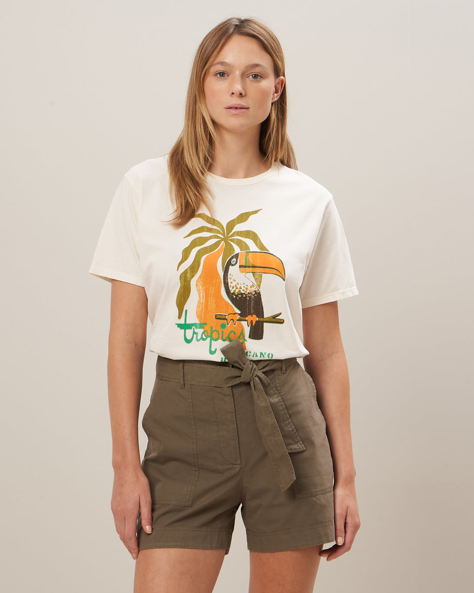 Tee Shirt Femme en coton imprimé Ecru Tecano - Image principale