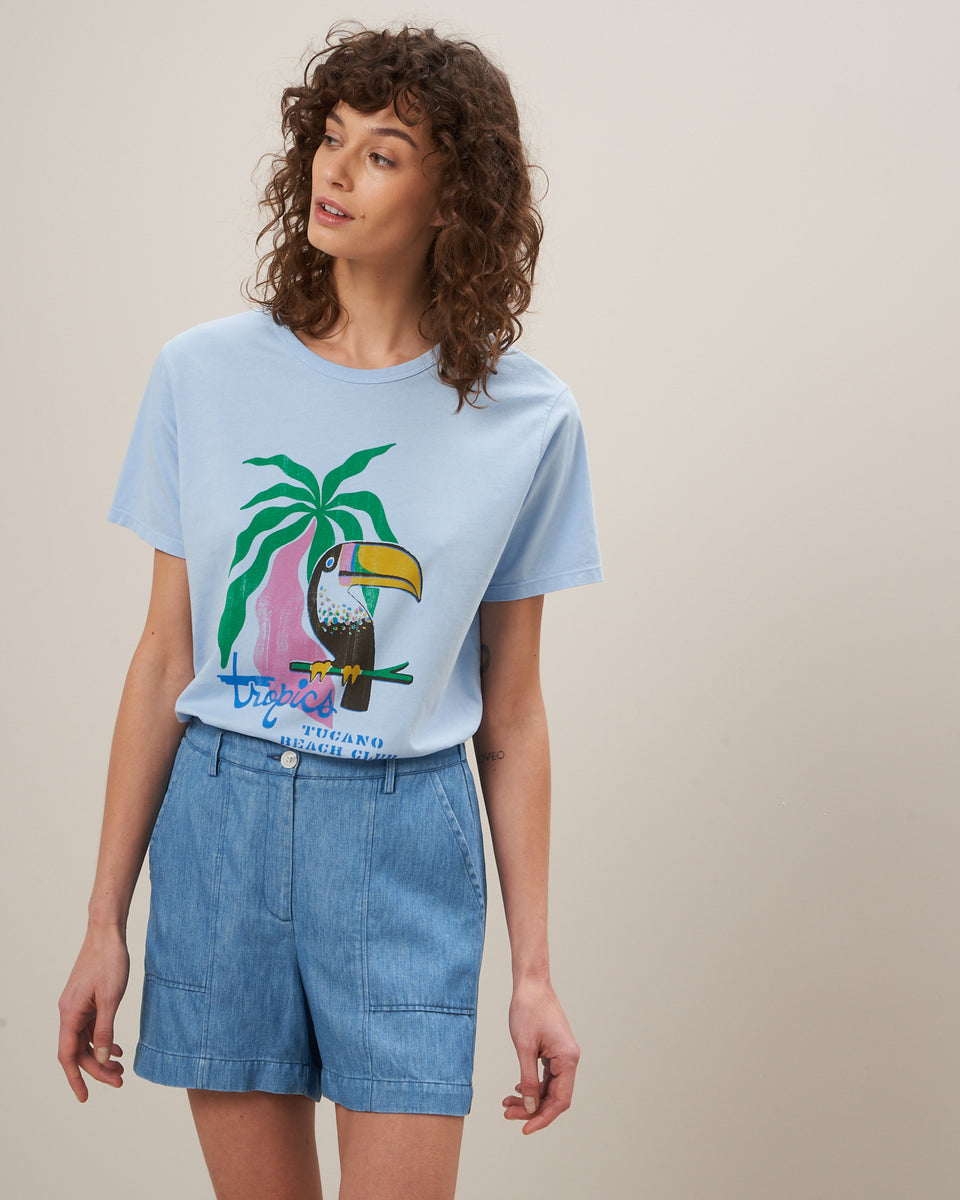 Tee Shirt Femme en coton imprimé Bleu ciel Tecano - Image principale