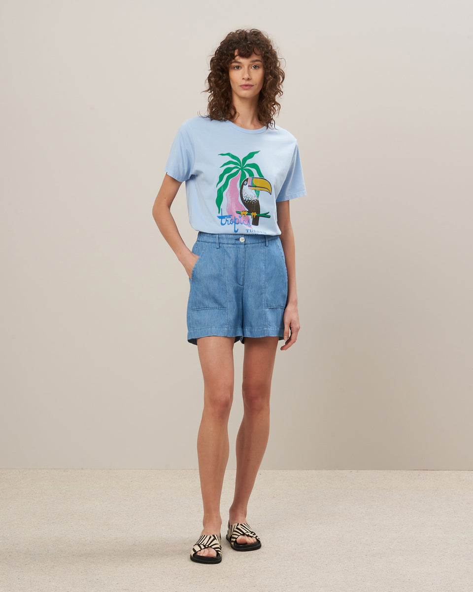 Tee Shirt Femme en coton imprimé Bleu ciel Tecano - Image alternative