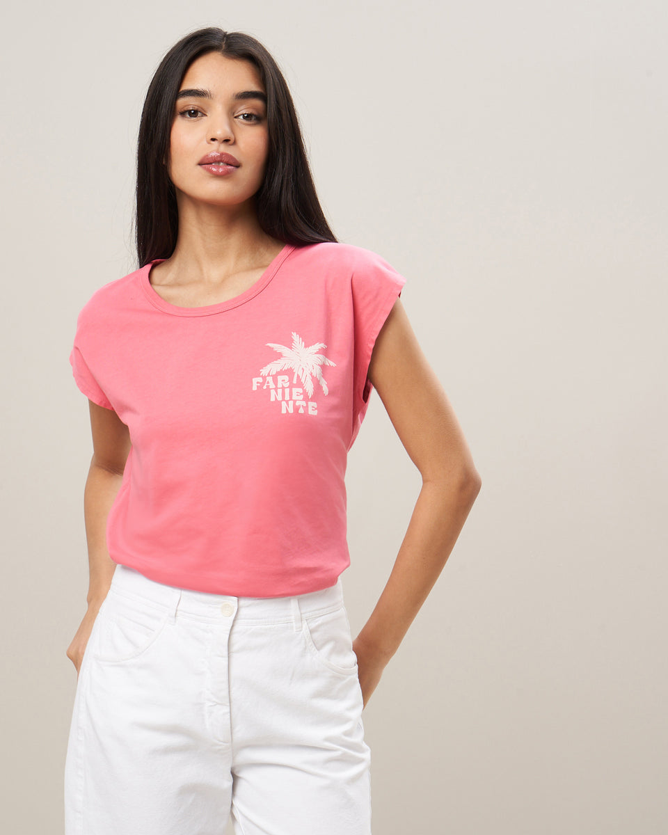 Tefarni Women's Pink Printed Cotton Tee Shirt - Image principale