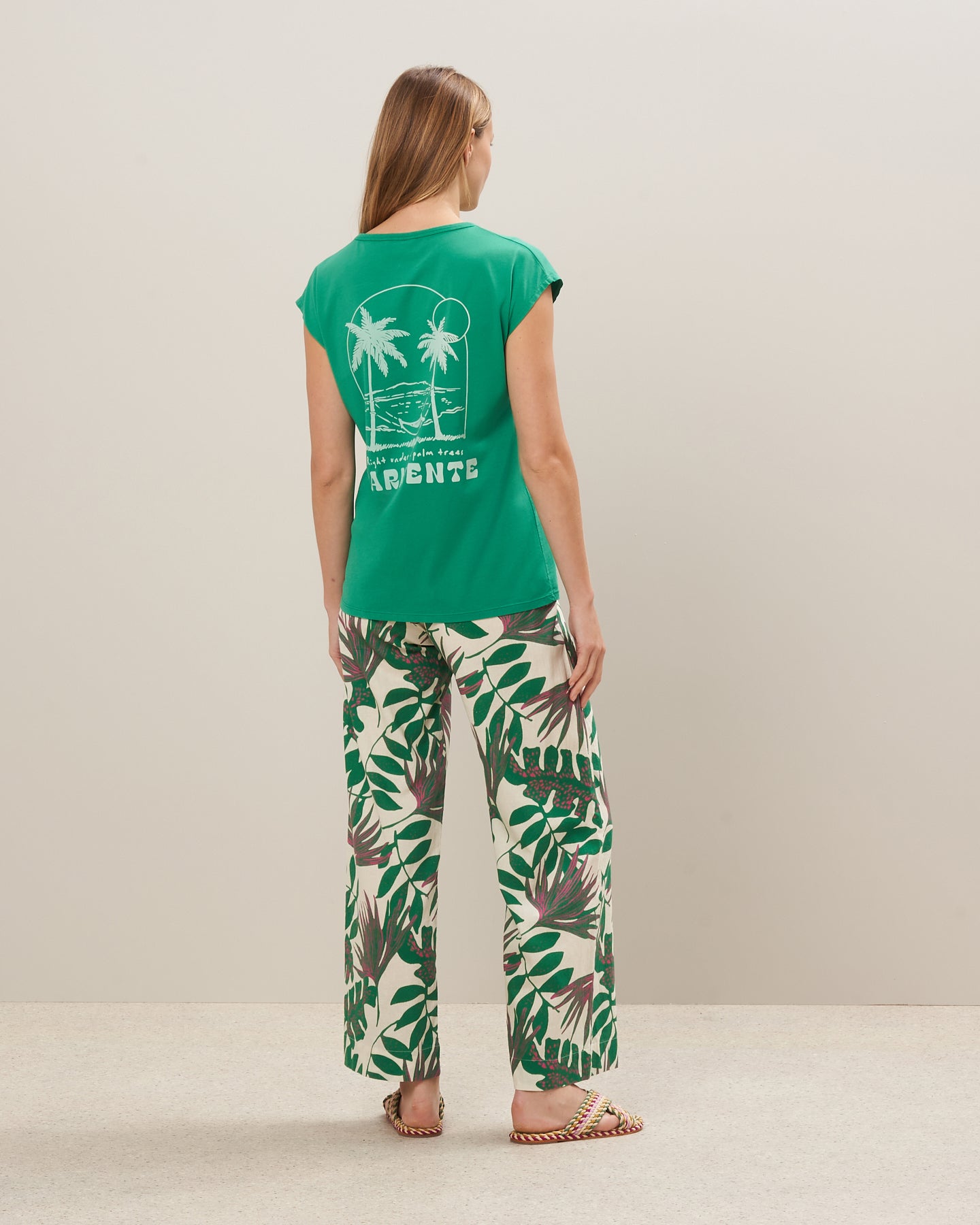 Tee Shirt Femme en coton imprimé Vert Tefarni BBQM510-05