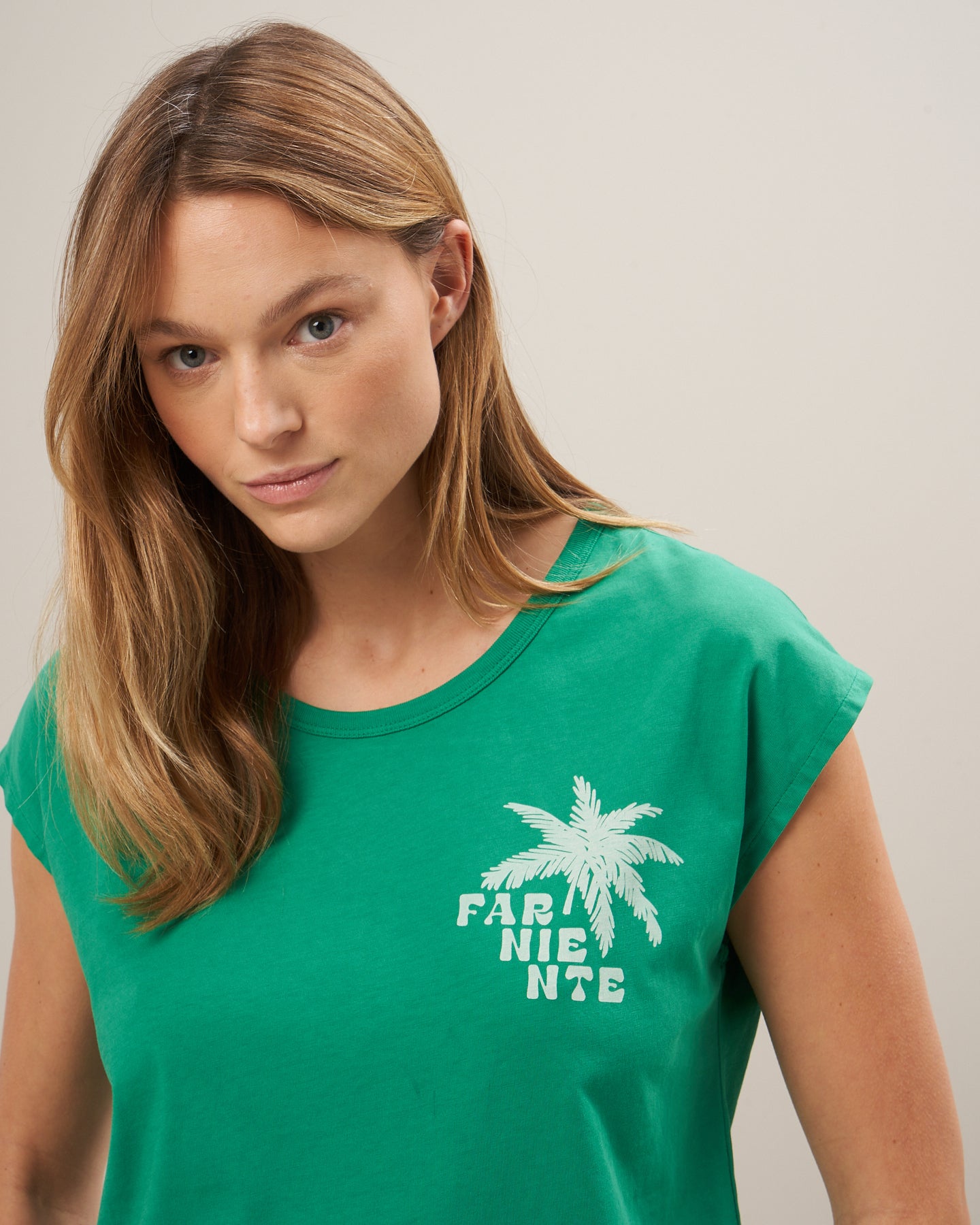 Tee Shirt Femme en coton imprimé Vert Tefarni BBQM510-05