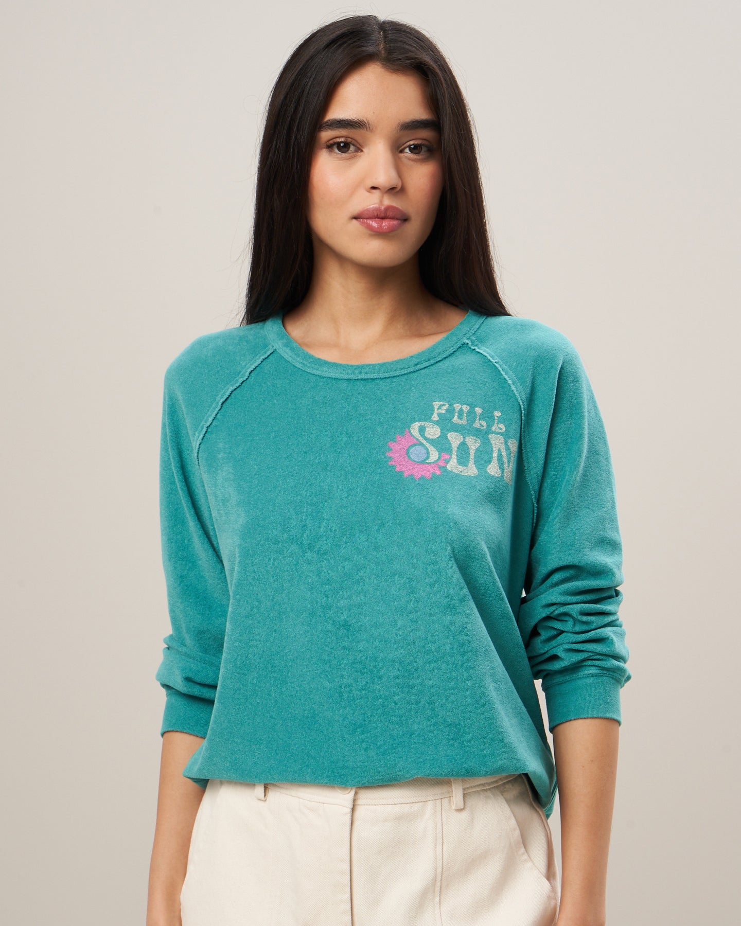 Sweatshirt Femme en éponge Bleu Lagon Teosun BBQY511-06