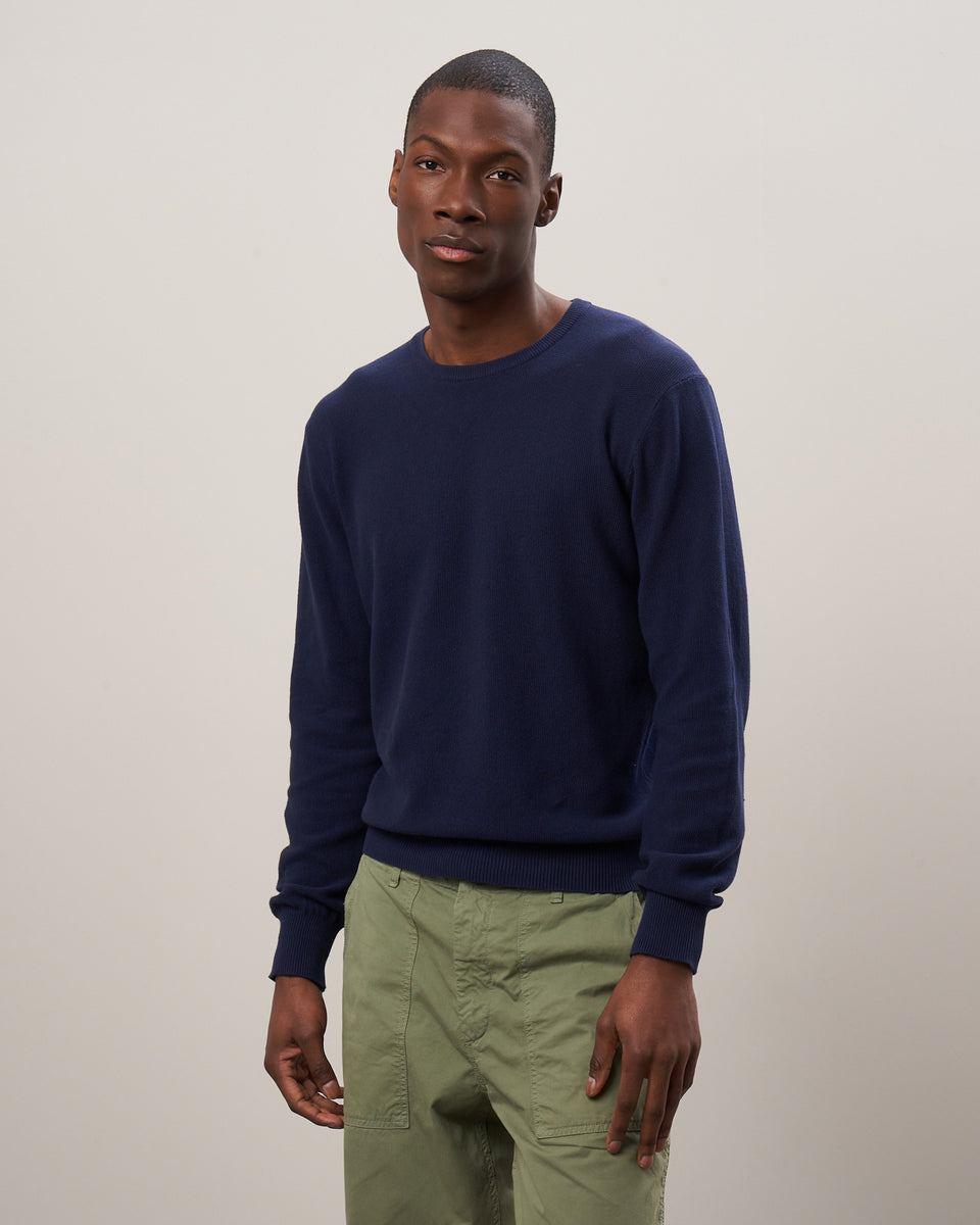 Men's Navy Pique Cotton Sweater - Image principale
