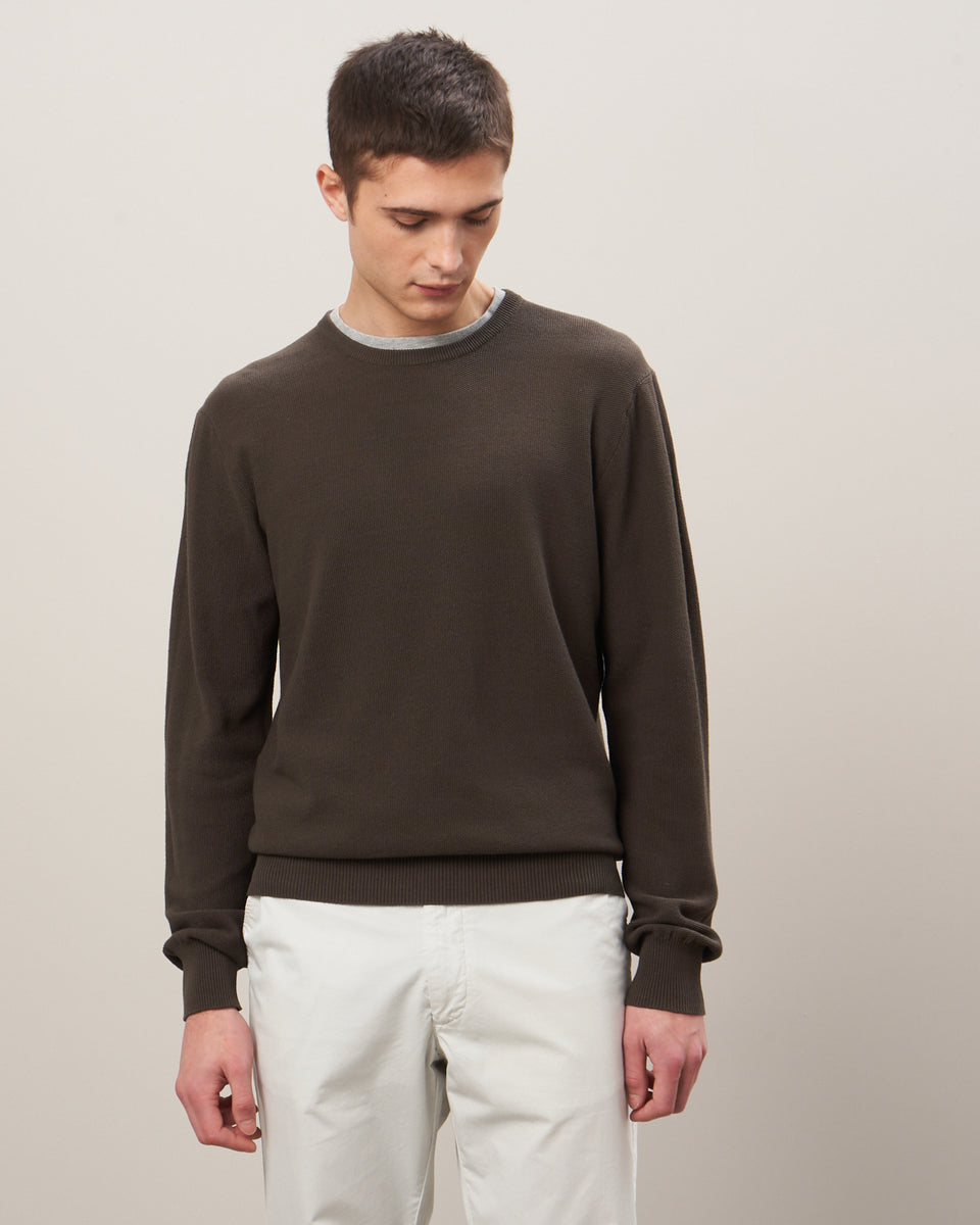 Men's Brown Pique Cotton Sweater - Image principale
