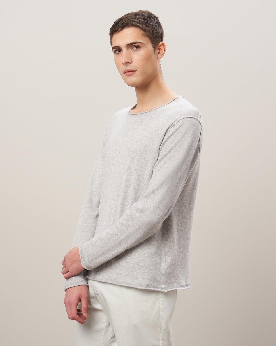 Men's Light Grey Supima Cotton & Cashmere Sweater - Image principale