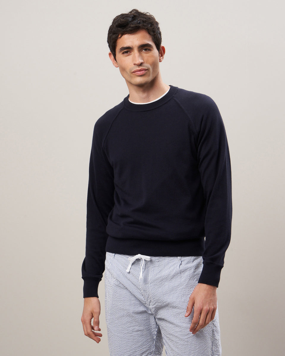 Men's Navy Supima Cotton & Cashmere Sweater - Image principale