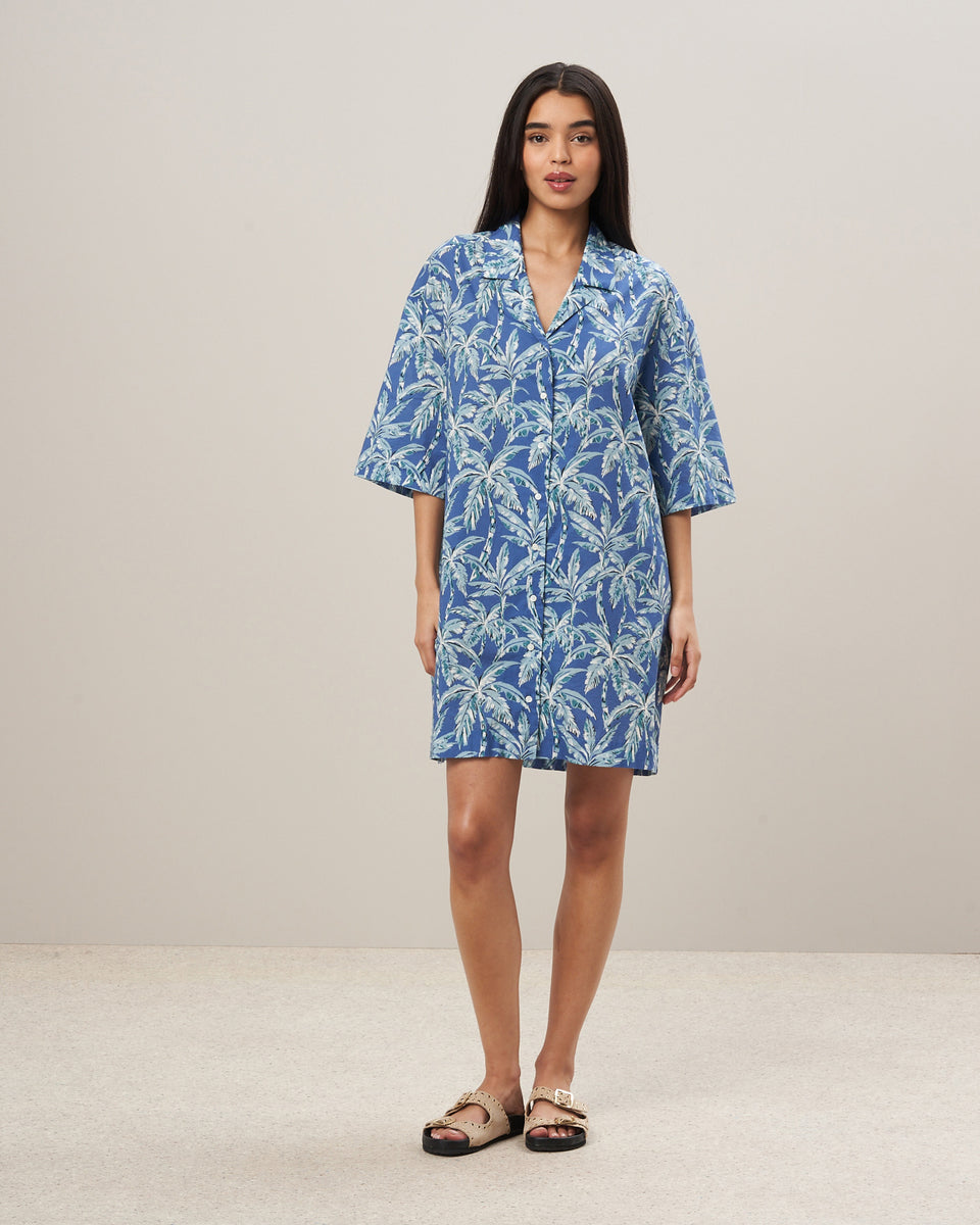 Rafik Women's Palm Trees Printed Blue Cotton Dress - Image alternative