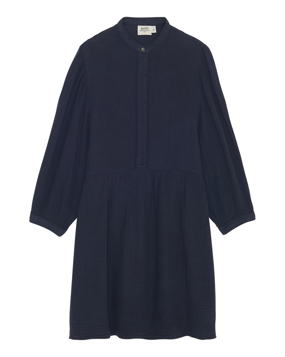 Revita Girls' Navy Blue Double Cotton Gauze Dress - Image principale