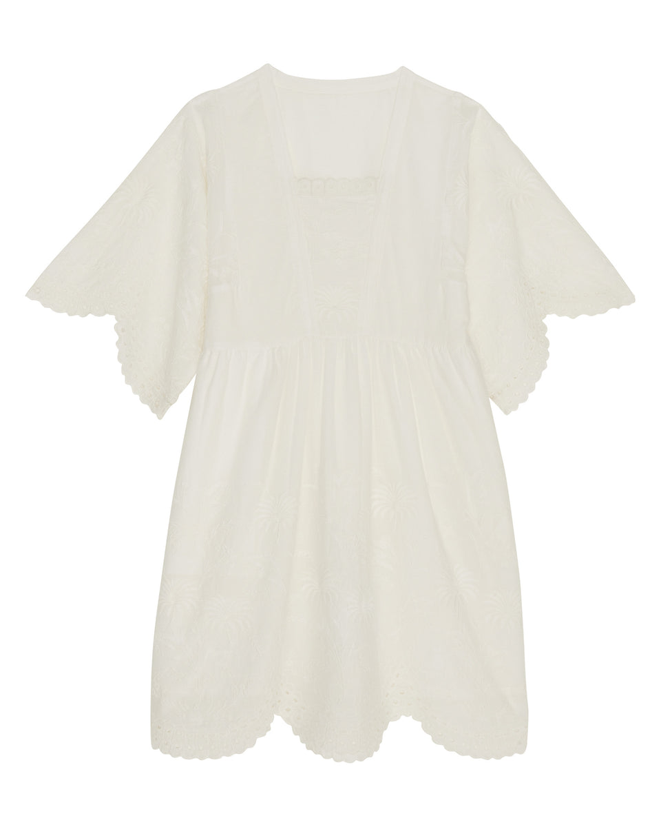 Reggio Girls' Embroidered Off-White Cotton Voile Dress - Image principale