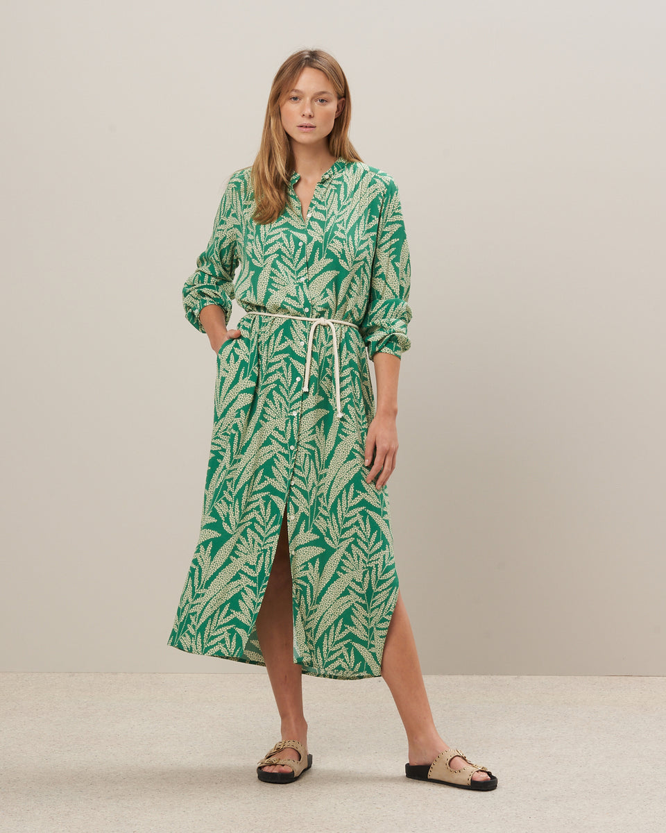 Residence Women's Leaves Printed Green Viscose Dress - Image alternative