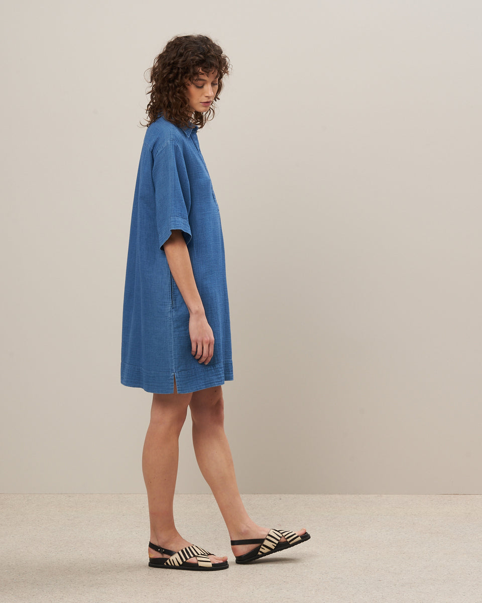 Roster Women's Indigo Cotton Gauze Dress - Image alternative