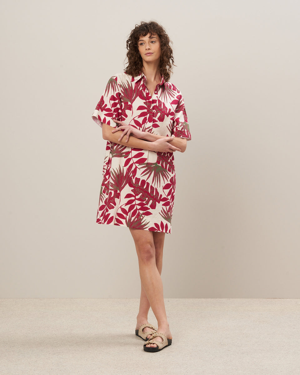 Robe Femme en lin et coton imprimé Rose Roster - Image principale