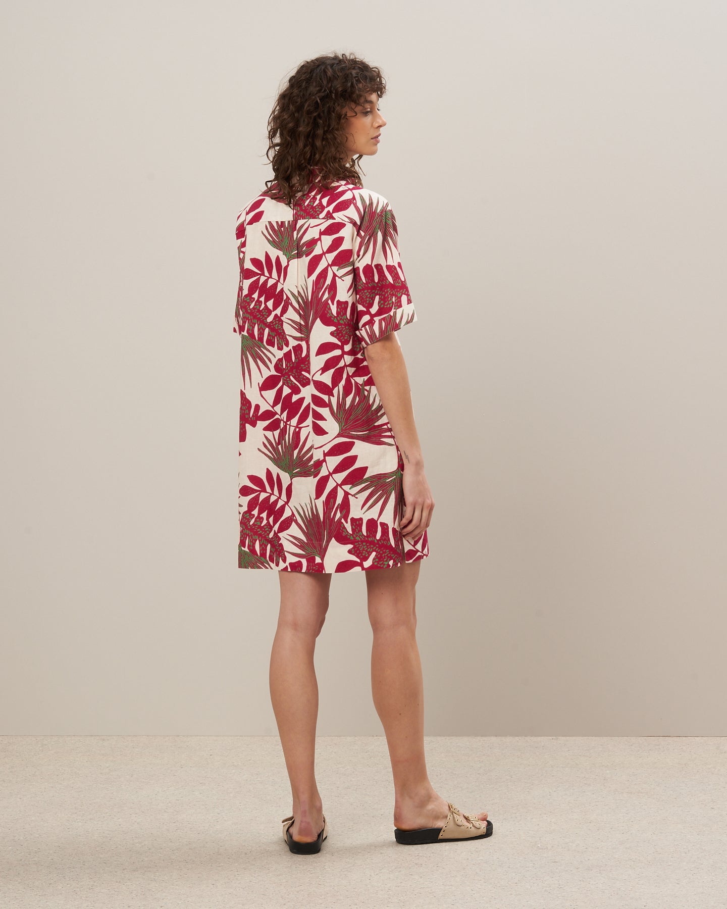 Robe Femme en lin et coton imprimé Rose Roster BBRN625-01