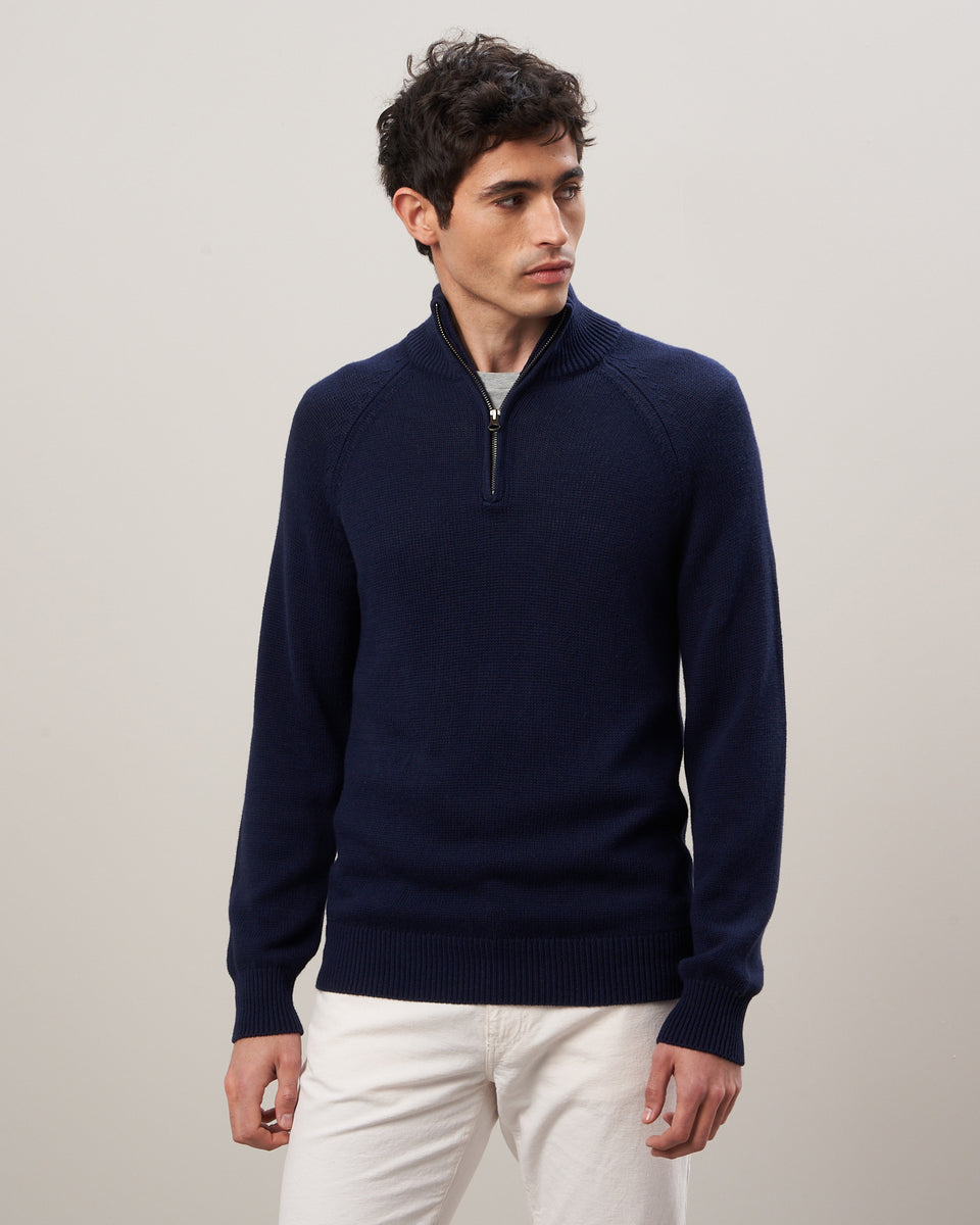 Trucker Men's Navy Cotton & Cashmere Sweater - Image principale