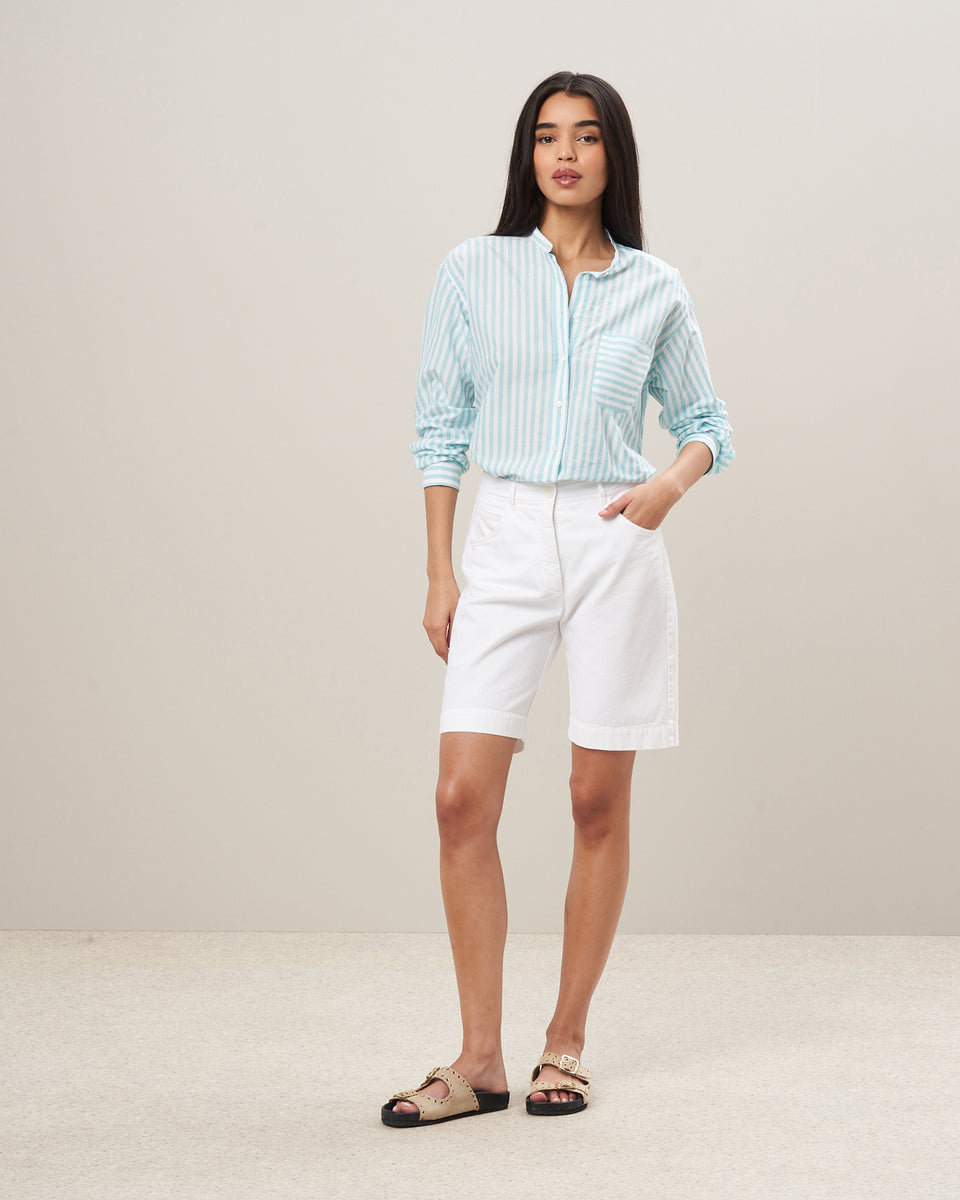 Soupir Women's Ethnic Stripes White Cotton & Linen Shorts - Image principale
