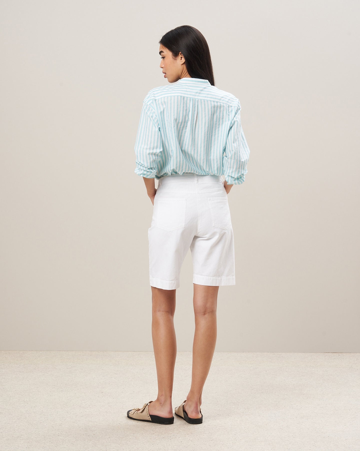 Short Femme en coton et lin Blanc Stairway BBSH601-20