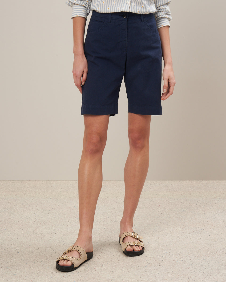 Stairway Women's Navy Blue Cotton & Linen Shorts - Image alternative