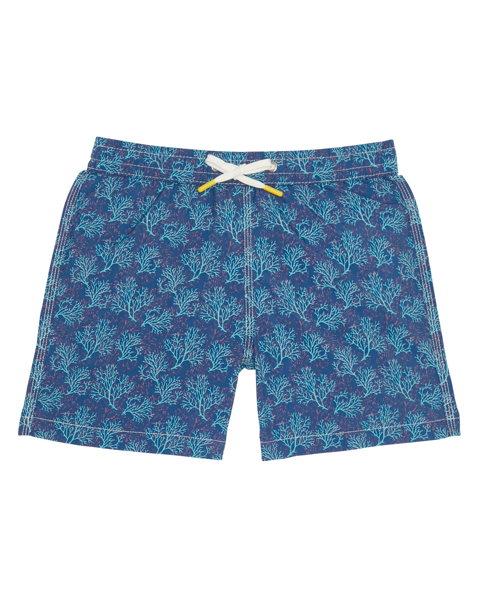 Achille Boys' Blue Coral Printed Swim Trunks - Image principale