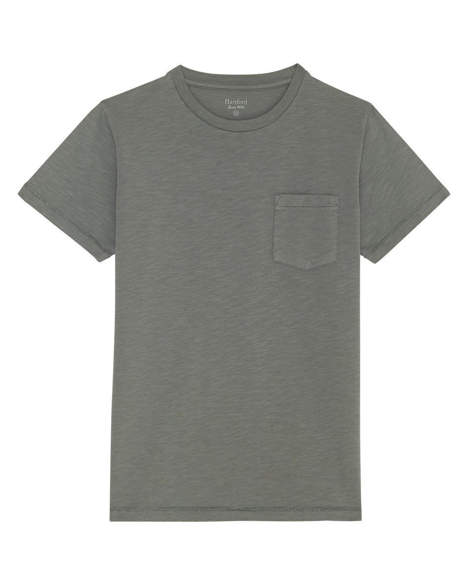Tee Shirt Garçon en coton slub Vert olive - Image principale
