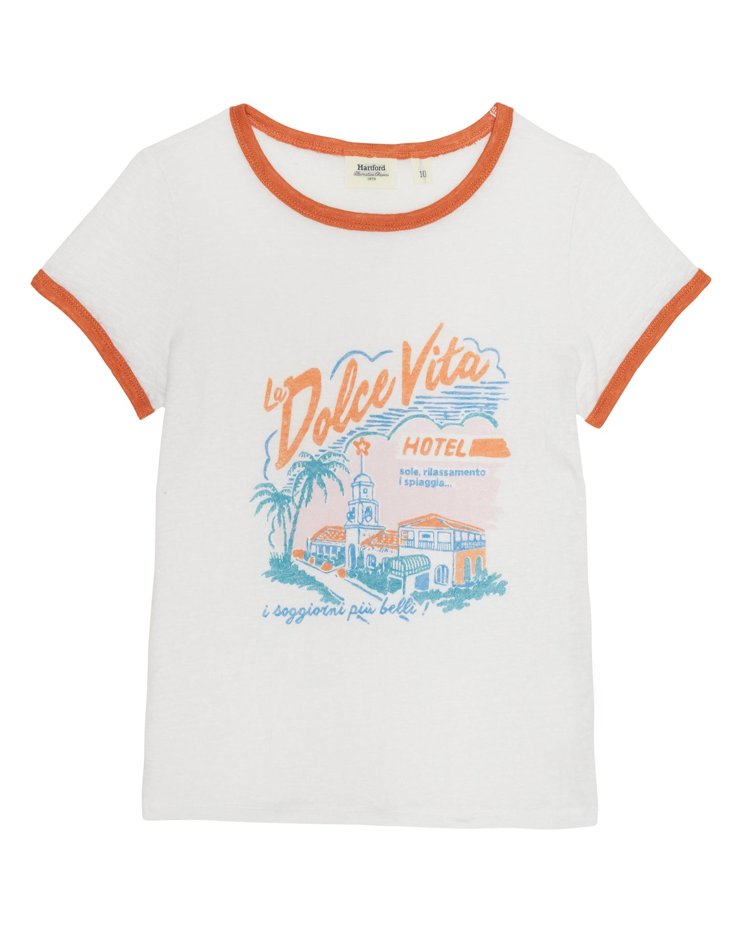 Temmy Girls' Off-White & Orange Linen T-Shirt