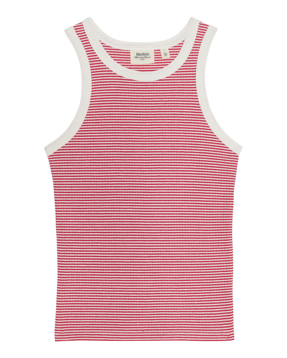 Teake Girls' Off-White & Fuschia Striped Ribbed Cotton Tank Top - Image principale