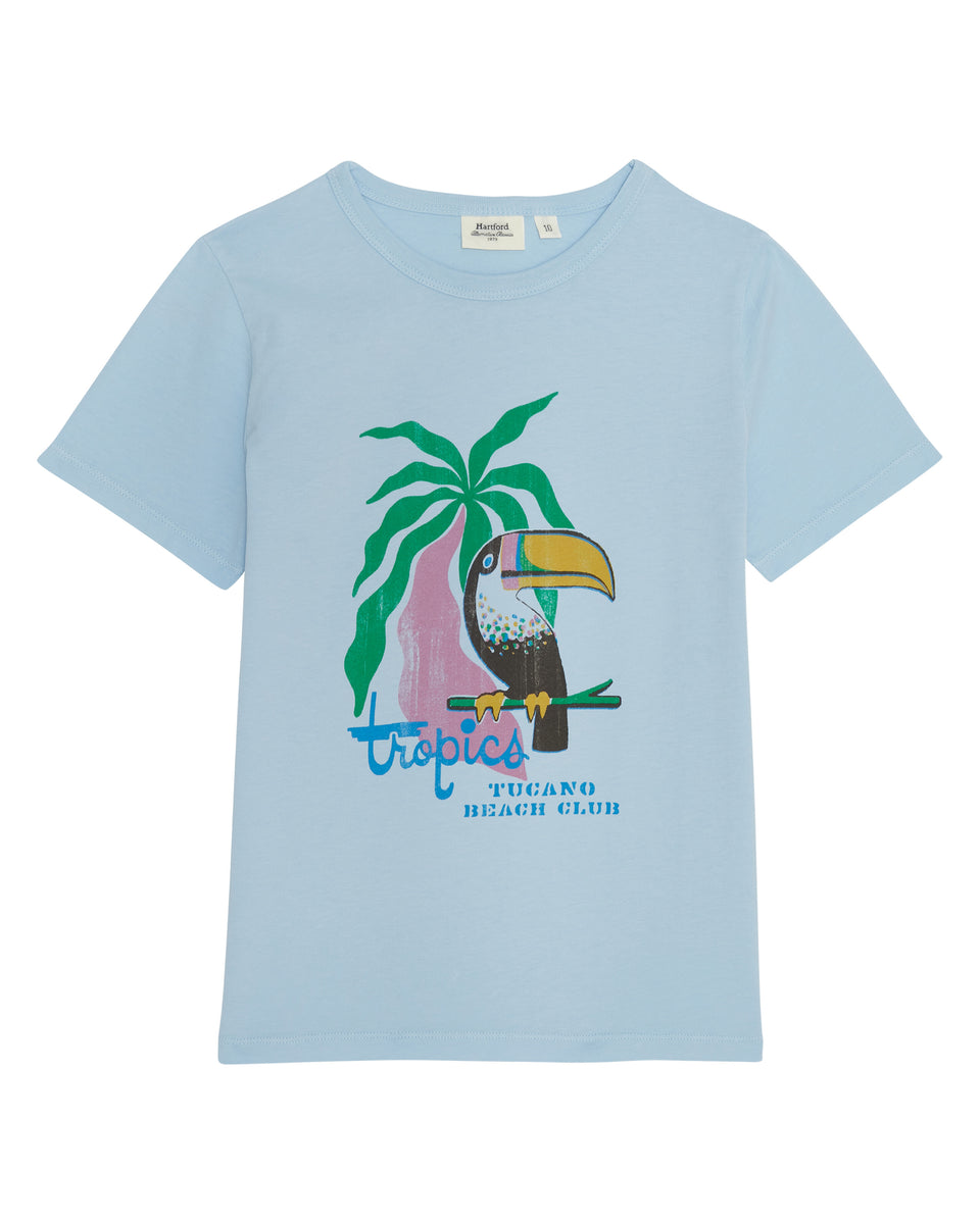 Tee Shirt Fille en coton imprimé Bleu ciel Tecano - Image principale