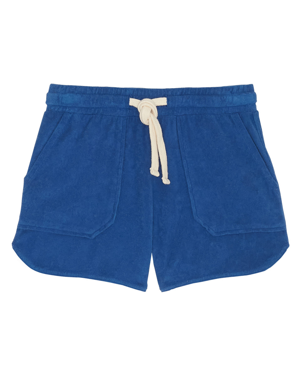 Titia Girls' Blue Terry Cotton Fleece Shorts - Image principale