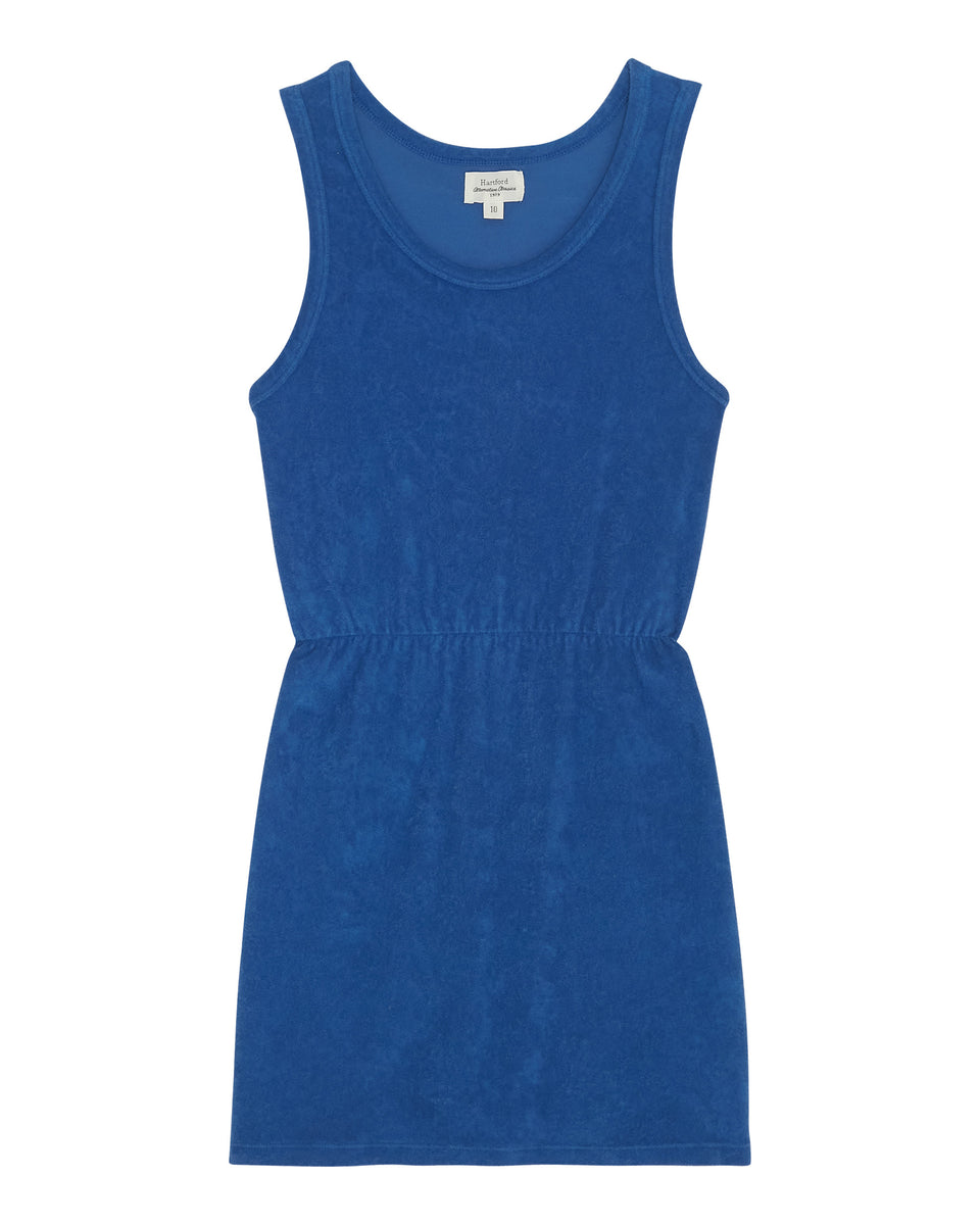 Teja Girl's Blue Terry Cotton Fleece Dress - Image principale
