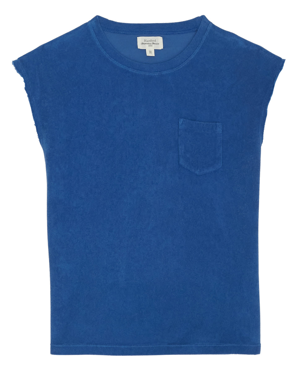 Tecly Girl's Blue Terry Cotton Fleece T-shirt - Image principale
