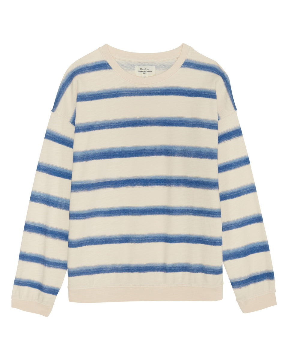 Sweatshirt Fille en molleton fin rayé Bleu & Ecru Tayac - Image principale
