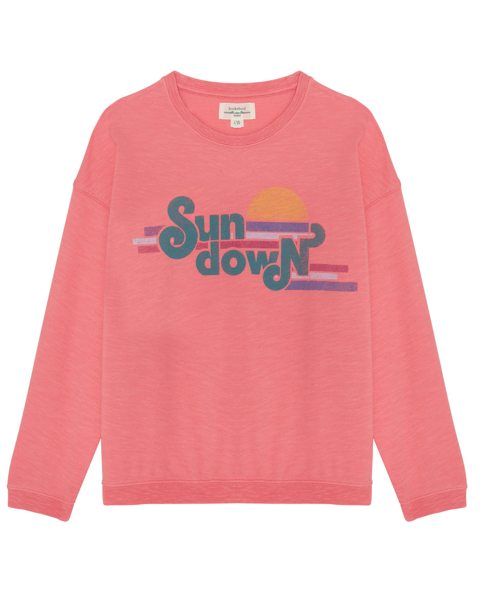 Tarfa Girls' Printed Pink Light Cotton Fleece Sweatshirt - Image principale