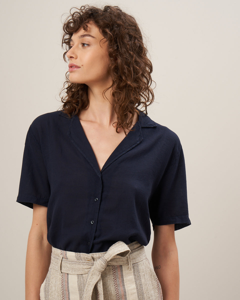 Tomus Women's Deep Blue Double Fabric Cotton Shirts - Image principale