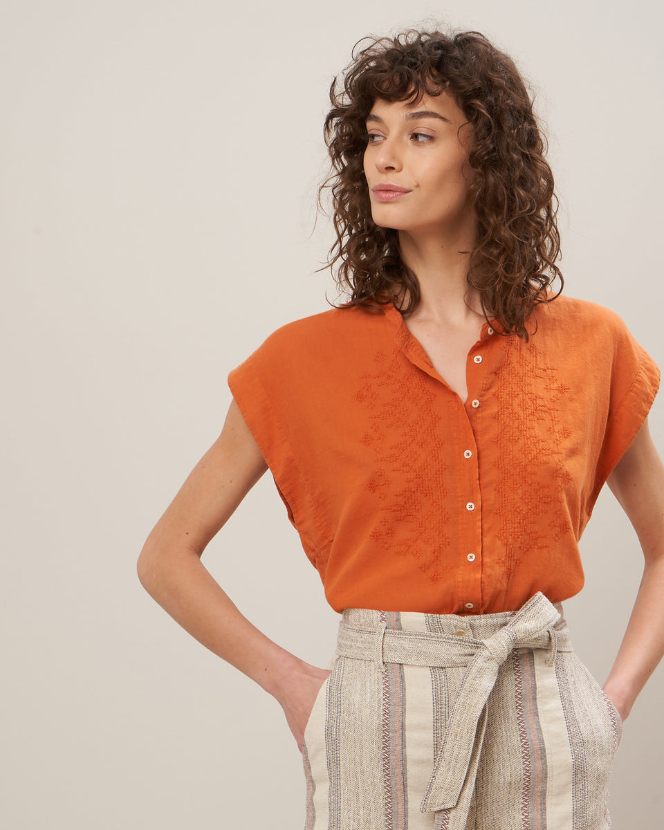 Teary Women's Orange Double Fabric Cotton Shirt - Image principale