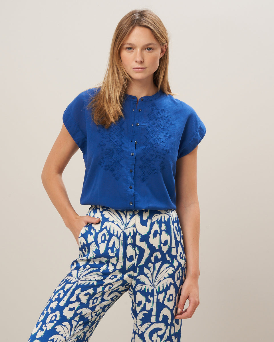 Teary Women's Blue Double Fabricl Cotton Shirt - Image principale